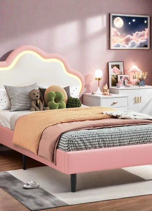 Rosahqnda Children's Bed 90 x 200 cm,Upholstered Bed with Slatted Frame Princess Bed,Girls Bed, Single Bed,Teenager's Bed,PU