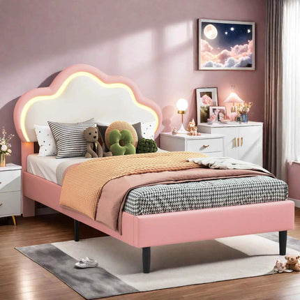 Rosahqnda Children's Bed 90 x 200 cm,Upholstered Bed with Slatted Frame Princess Bed,Girls Bed, Single Bed,Teenager's Bed,PU