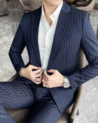 Abito Uomo 2 Pezzi Slim Fit a Righe - Giacca e Pantalone Business Casual