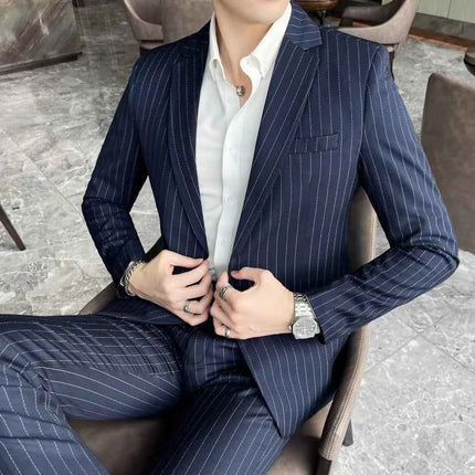 Abito Uomo 2 Pezzi Slim Fit a Righe - Giacca e Pantalone Business Casual
