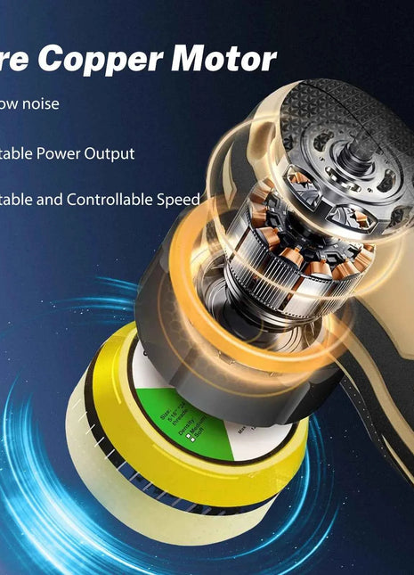 12V Cordless Mini Car Polisher 6-speed Adjustable 3 Central Axes For Car And Furniture Polishing With 2*2300mah Battery