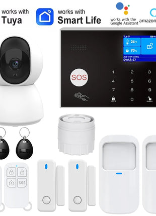 Telecamera WIFI Sistema di allarme GSM Sistema di allarme di sicurezza antifurto domestico wireless Tuya APP Sirena di controllo Rilevatore di movimento Sensore di fumo PIR