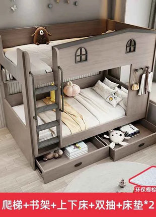 Bunk bed kids with Drawer storage loft double bed Climbing stairs full frames Queen Wooden literas de 2 camas bedroom furniture