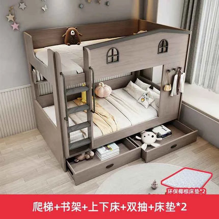 Bunk bed kids with Drawer storage loft double bed Climbing stairs full frames Queen Wooden literas de 2 camas bedroom furniture