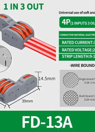 1 In Multiple Out Push-in Electrical Wire Connector Terminal Block Universal Fast Wiring Cable Connectors For Cable Connection