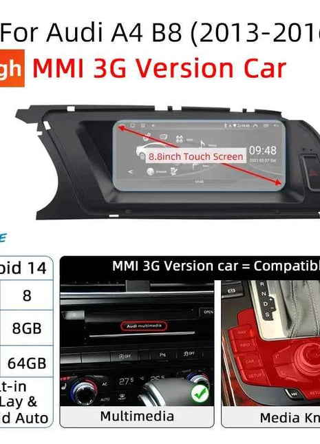 Fast Shipping Wireless CarPlay Screen For Audi A4 B8 A5 8K 2008-2016 Car Multimedia Player Android 14 8+128GB Stereo GPS Navi