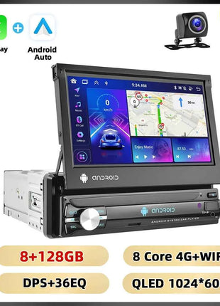 Podofo 1Din 7 ''Car Multimedia Player 8 + 128G 8Core Car Radio Carplay Android Car WIFI GPS Navigation Retractable Screen Stereo