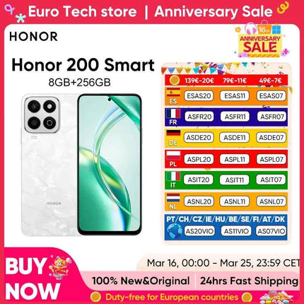 Honor 200 Smart 5G Smartphone Global Version Snapdragon 4 Gen 2 IP64 SGS 5200mAh 35W SuperCharge 300% High-Volume Mode 50MP OTG