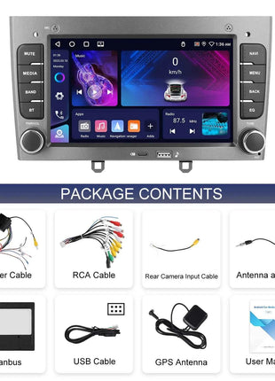 Podofo Wireless CarPlay AI Voice Car Radio Android Auto DSP GPS Multimedia Player For Peugeot 308 (T7) /408 FM/RDS EQ BT WIFI