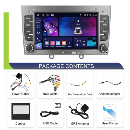 Podofo Wireless CarPlay AI Voice Car Radio Android Auto DSP GPS Multimedia Player For Peugeot 308 (T7) /408 FM/RDS EQ BT WIFI
