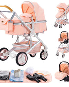 Multifunction 3 in 1 Baby Stroller with Car Seat and Sleeping Basket Baby Pram Lightweight Infant Pushchair Compact Folding Pram