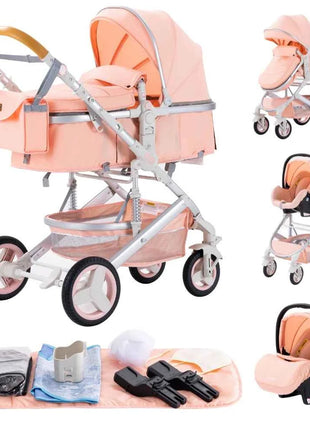 Multifunction 3 in 1 Baby Stroller with Car Seat and Sleeping Basket Baby Pram Lightweight Infant Pushchair Compact Folding Pram