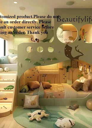 N49 J Whole House Custom Full Solid Wood Children's Tree House Slide Upper And Lower Bunk Beds Solid Wood High Guardrail Bed Mor