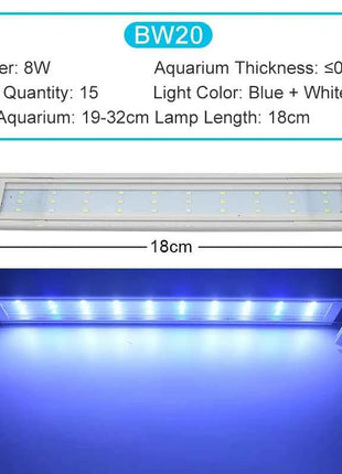 Aquarium LED Light Super Slim Fish Tank Aquatic Plant Grow Lighting Waterproof Bright Clip Lamp Blue LED 18-72cm for Plants 220v