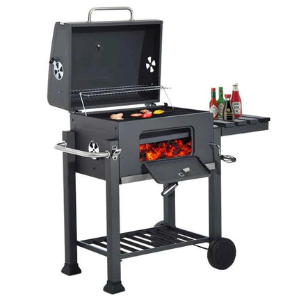 Charcoal Grill (Grill Cart), Grill Area: Approx. 56 X 41.5 Cm, With Lid, Stainless Steel Handle, Grill Grate And Thermometer