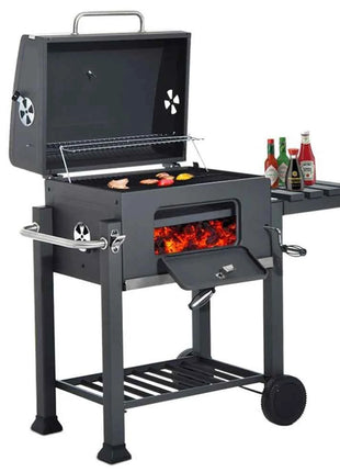 Charcoal Barbecue, Grill Cart, Includes 2 Grills, Shelves with Hooks, Adjustable Charcoal Tray, Barbecue Cart | Charcoal Grill