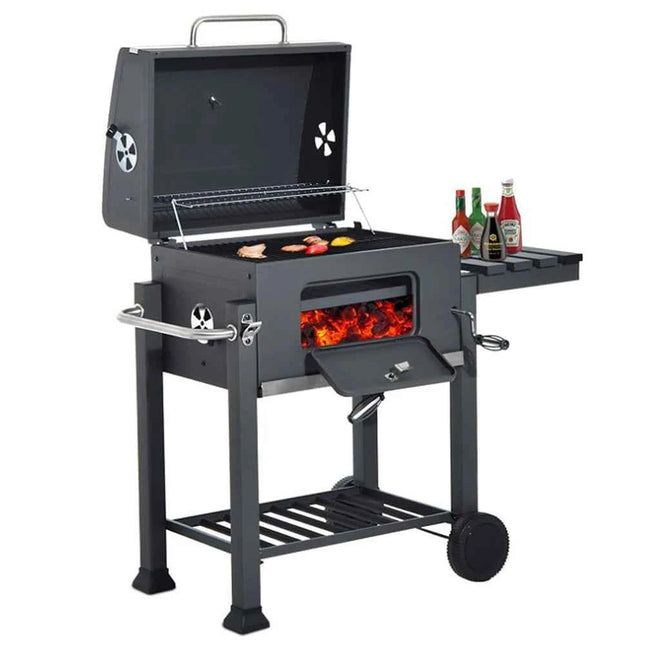 Charcoal Barbecue, Grill Cart, Includes 2 Grills, Shelves with Hooks, Adjustable Charcoal Tray, Barbecue Cart | Charcoal Grill