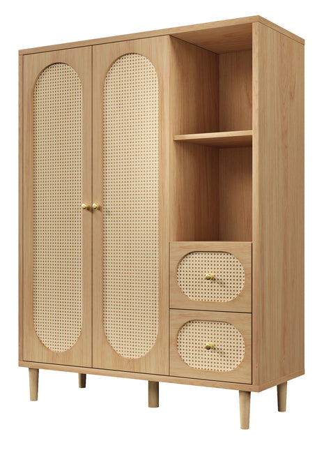 Armadio in legno di quercia stile rustico 161x120x44cm – 2 ante, 2 cassetti, ripiani aperti e asta appendiabiti – Design classico per camera da letto o corridoio – Ampio spazio per vestiti, biancheria e accessori – Co