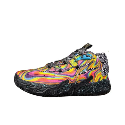 Puma MB.03 Scarpe da Basket Comode, Antiscivolo e Resistenti con Punta Arrotondata (Unisex) in Nero, Rosso e Giallo 379330-01