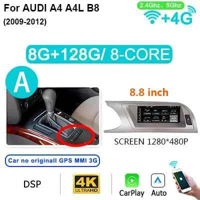 8GB 256GB Carplay 8.8'' Android 14 Auto Car Radio Multimedia player For Audi A4 B8 2009-2016 2 din autoradio Stereo 4G LTE