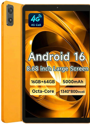 ANRY Tablet Android 16 da 8,68 Pollici con Chiamate 4G, Processore Octa Core T616, 16GB RAM, 64GB ROM, Batteria 5000mAh, WiFi, GPS, Tablet PC 2026 con Slot SD e SIM