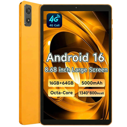 ANRY Tablet Android 16 da 8,68 Pollici con Chiamate 4G, Processore Octa Core T616, 16GB RAM, 64GB ROM, Batteria 5000mAh, WiFi, GPS, Tablet PC 2026 con Slot SD e SIM