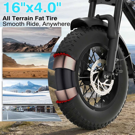 Bodywel M16 Adult ebike 250W Men's E-Mountain Bike 48V 13.5AH 16 Inch Fat Tire Off-Road Electric Bicycle UK/EU Warehouse