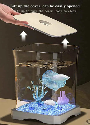 Small Acrylic Aquarium Fish Tank Starter Kit with LED Light Desktop Ecosystem for Fish Keeping Home Office Decoration Clear