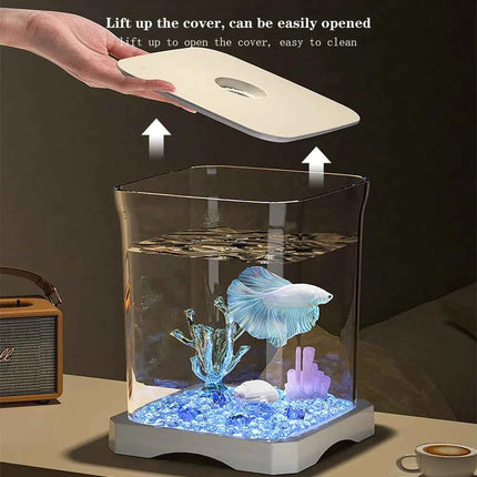 Small Acrylic Aquarium Fish Tank Starter Kit with LED Light Desktop Ecosystem for Fish Keeping Home Office Decoration Clear