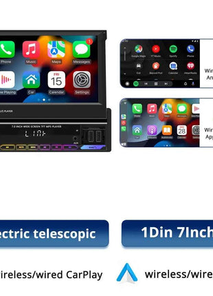Car Radio Automatic Retractable Screen 7Inch 1Din Wireless CarPlay Android auto Car MP5 Video Player Bluetooth FM RDS USB AUX