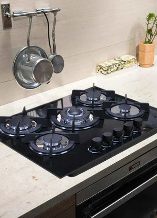 Piano Cottura a Gas 5 Fuochi Classe B - Vetro Temperato, Accensione Elettrica, Da Incasso
