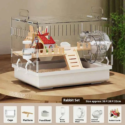 Large Acrylic Clear Hamster Villa Cage for Syrian Gold Teddy Bear Luxury Habitat Stackable DIY Habitat Terrarium