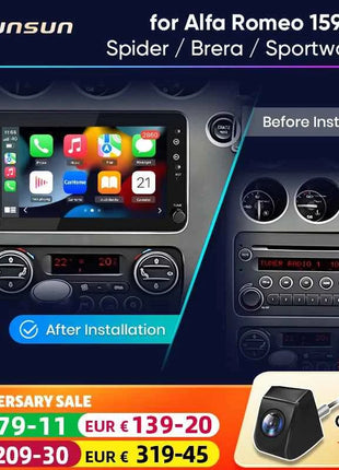 Junsun 7" Wireless CarPlay Android Auto Car Radio for Alfa Romeo 159 Brera spire Sportwa GPS Stereo Multimedia WiFi 4G 8core RDS