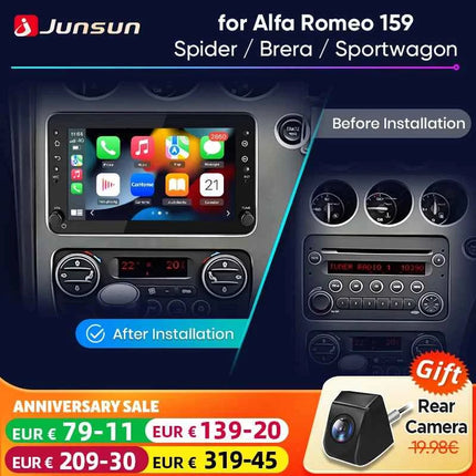 Junsun 7" Wireless CarPlay Android Auto Car Radio for Alfa Romeo 159 Brera spire Sportwa GPS Stereo Multimedia WiFi 4G 8core RDS