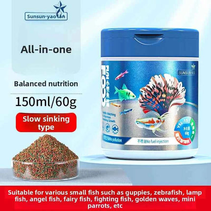 SUNSUN Premium Small Granule Fish Food for Guppies and Tetras, Color Enhancing & Complete Nutrition for Small Tropical Fish