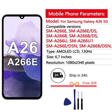 New AMOLED Display For Samsung Galaxy A26 LCD Display Touch Screen Digitizer Assembly for Samsung A26 5G LCD Screen Replacement