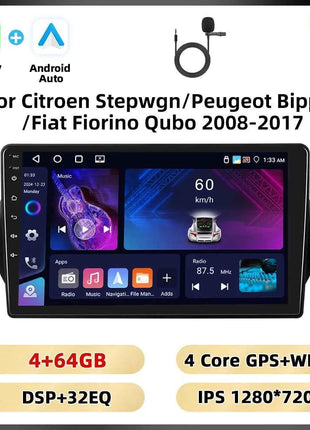 Podofo 2Din 8 + 128G Car Radio For Citroen Nemo/Peugeot Bipper/Fiat Fiorino Qubo 2008-2017 Android Auto Carplay GPS RDS Car Stereo