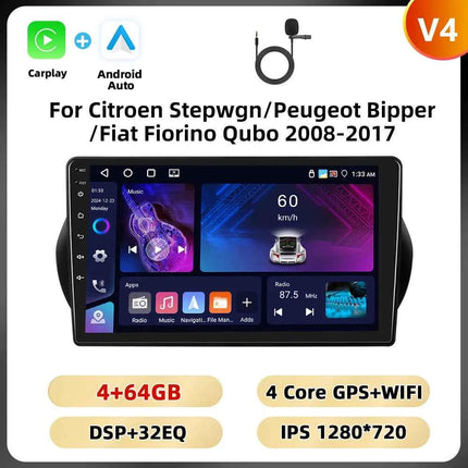 Podofo 2Din 8 + 128G Car Radio For Citroen Nemo/Peugeot Bipper/Fiat Fiorino Qubo 2008-2017 Android Auto Carplay GPS RDS Car Stereo