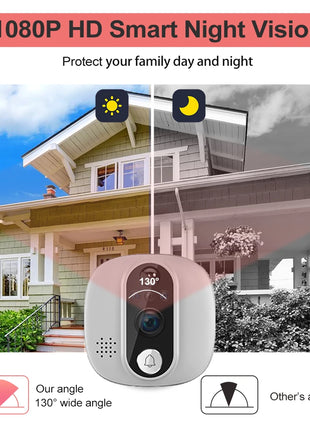 Videocitofono WiFi 3MP 5GHz 2.4GHz con Telecamera Spioncino 1080P Tuya Smart Life, Rilevamento Movimento PIR, Batteria 5000mAh e Visione Notturna IR