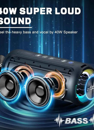 Altoparlante Bluetooth portatile Ortizan X8 Pro, suono potente da 40 W e bassi migliorati, impermeabile IPX7, accoppiamento TWS, luci RGB, ingresso TF/AUX, altoparlanti wireless Bluetooth 5.3 per casa, esterni