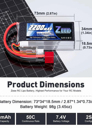 Zeee 2S 2200mAh Shorty RC Lipo Battery 7.4V 50C T/XT60 Plug Softcase RC Car Truck Buggy FPV Drone Helicopter Airplane RC Parts