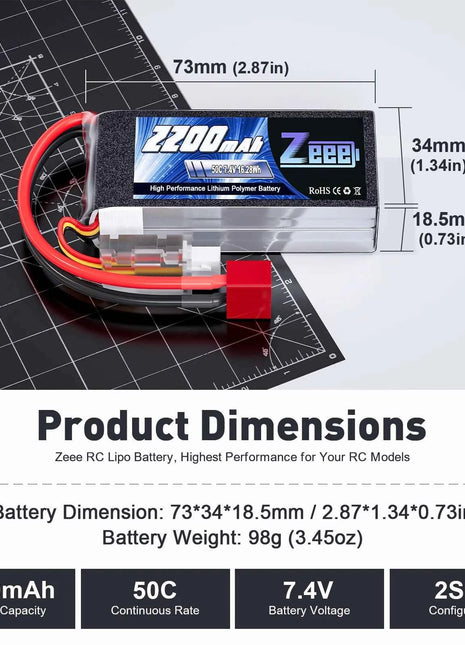Zeee 2S 2200mAh Shorty RC Lipo Battery 7.4V 50C T/XT60 Plug Softcase RC Car Truck Buggy FPV Drone Helicopter Airplane RC Parts