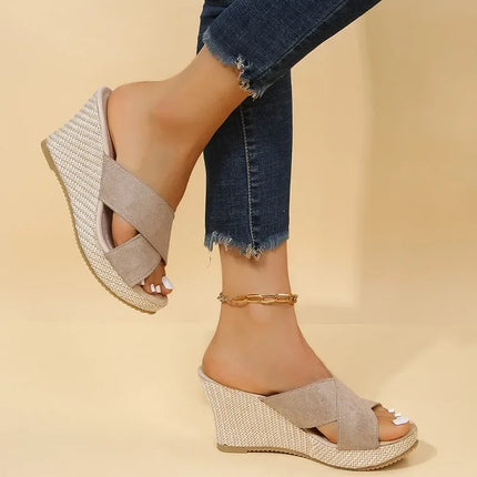 Alla moda bocca di pesce cava traspirante zeppa nuove scarpe da donna comode Casual aumentate eleganti pantofole Zapatos Mujer