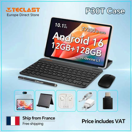 Custodia per Teclast P30T, Tablet Android 16 da 10.1 pollici, 12GB (4GB+8GB) RAM, 128GB ROM, Processore Octa-core T7200, Tastiera/Custodia/Mouse/Stilo/Auricolari/Supporto