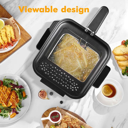 Aigostar Fries 30IZD 1.5L Compact Fryer Stainless Steel 1000 Watt with Viewing Window, Temperature Control, Exclusive Design