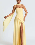 Women's Sleeveless Off Shoulder Long Dresses Elegant Pleated Tie Up Long Dresses New Summer Birthday Party Dresses