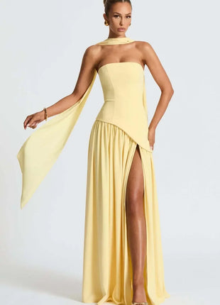 Women's Sleeveless Off Shoulder Long Dresses Elegant Pleated Tie Up Long Dresses New Summer Birthday Party Dresses