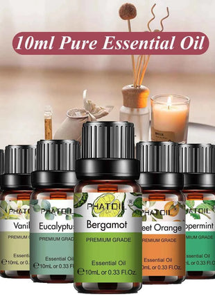 PHATOIL Natural Plant Essential Oil 10ml Eucalyptus Lavender Bergamot Vanilla Peppermint 1PCS Aroma Essential Oils For Diffuser