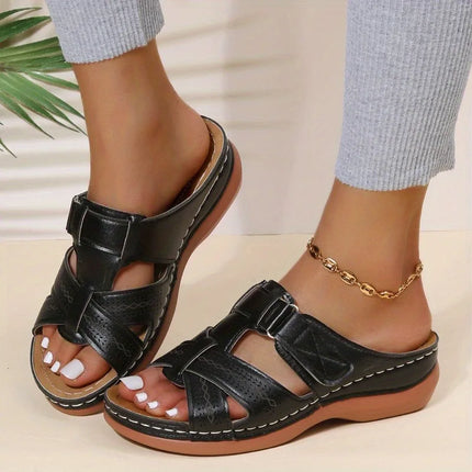 Sandali con Zeppa Donna Estate 2026 Premium Ortopedici Open Toe Vintage Antiscivolo in Pelle Casual con Plateau Stile Retrò