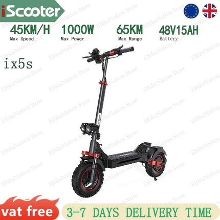iScooter iX5S 1000W High-Power Electric Scooter, 48V15Ah Battery 65KM Range, 11" Off-Road Tires with Mechanical Disc Brakes